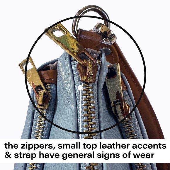 Divina Firenze Compact Shoulder Bag 100% Italian Leather Dove Ice Blue Y2K 90s - Picture 10 of 10